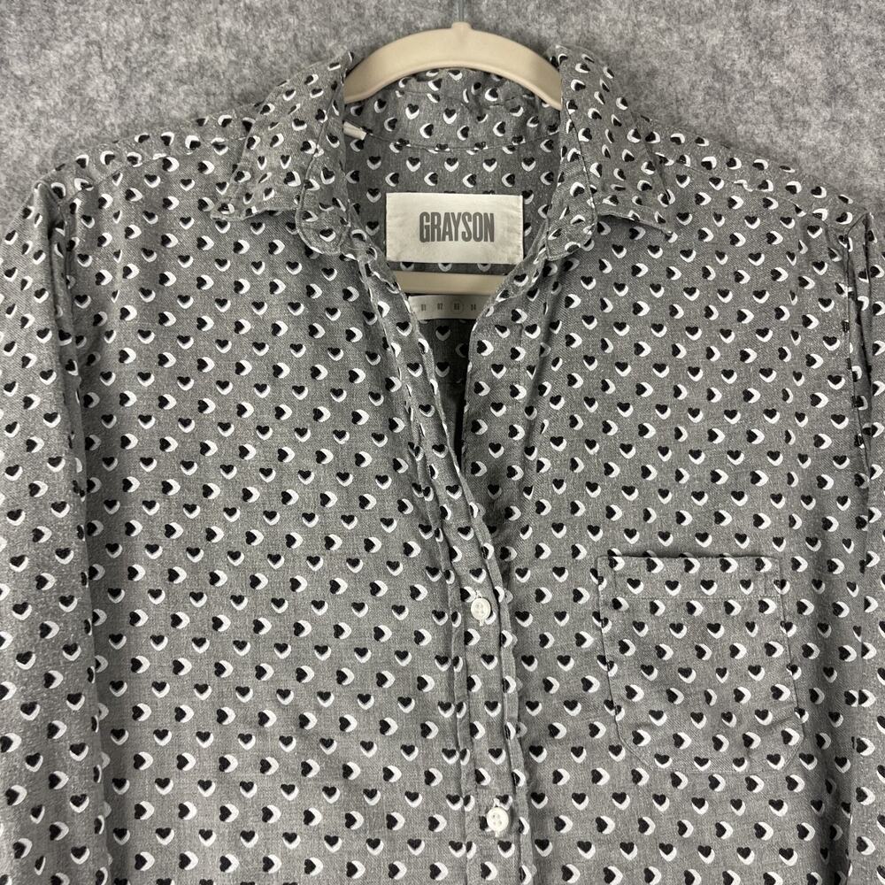 Grayson The Hero Top Womens 3 Medium Gray Heart Print Lyocell Button Up Soft - Picture 2 of 15